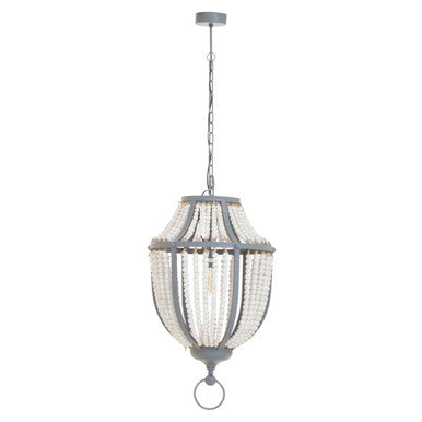 Lapiz Antique White Wooden Beads and Grey Pendant Light