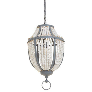 Lapiz Antique White Wooden Beads and Grey Pendant Light