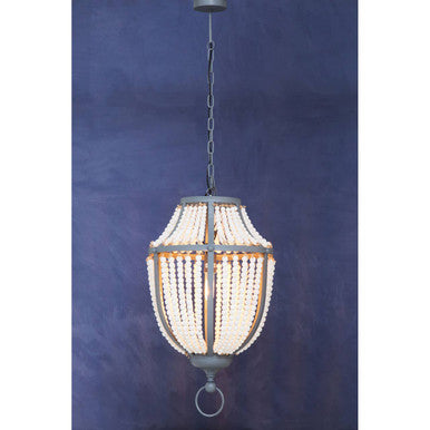 Lapiz Antique White Wooden Beads and Grey Pendant Light