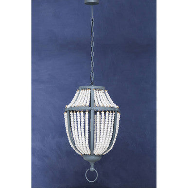 Lapiz Antique White Wooden Beads and Grey Pendant Light