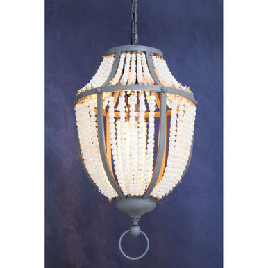 Lapiz Antique White Wooden Beads and Grey Pendant Light