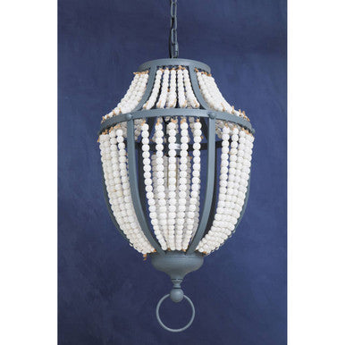 Lapiz Antique White Wooden Beads and Grey Pendant Light