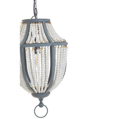 Lapiz Antique White Wooden Beads and Grey Pendant Light