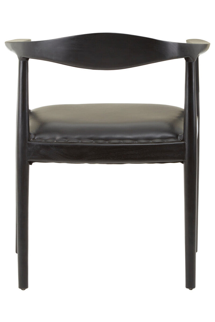 Kendari Black Leather and Teak Wood Armchair with Stud Detail