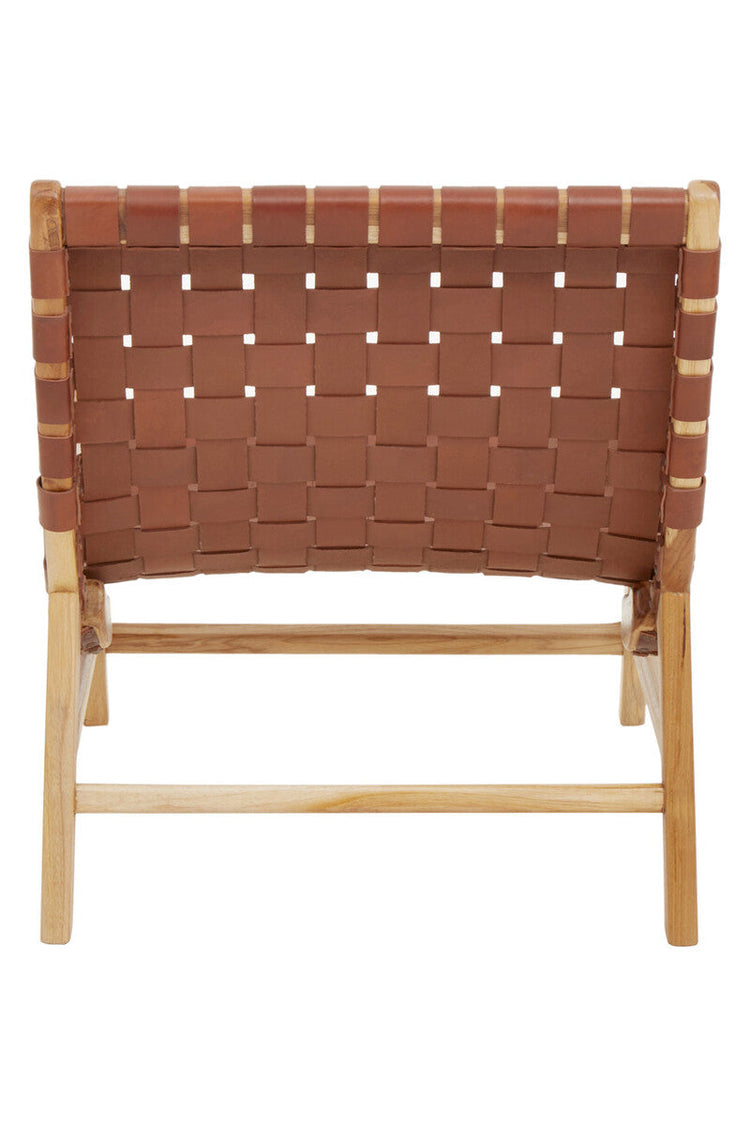 Kendari Brown Woven Leather Chair with Wood Frame