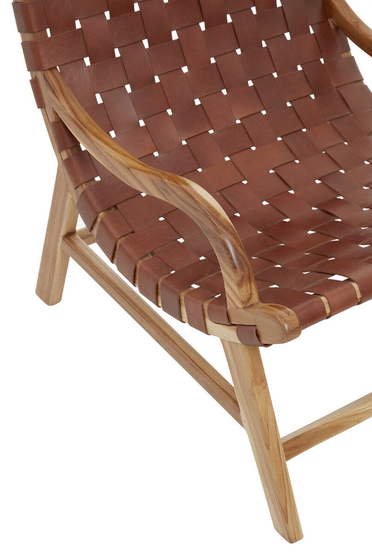 Kendari Brown Woven Leather Chair with Wood Frame