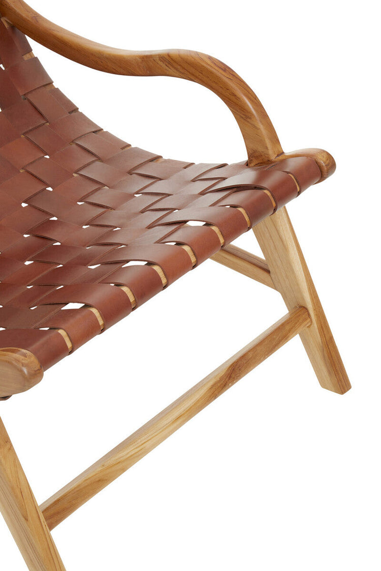 Kendari Brown Woven Leather Chair with Wood Frame