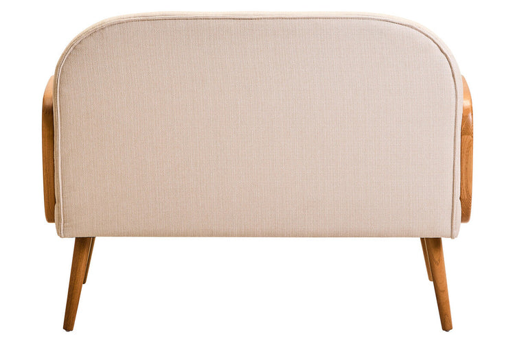 2 Seater Ivory Fabric and Cane Sofa with Elm Wood Legs, Cebu