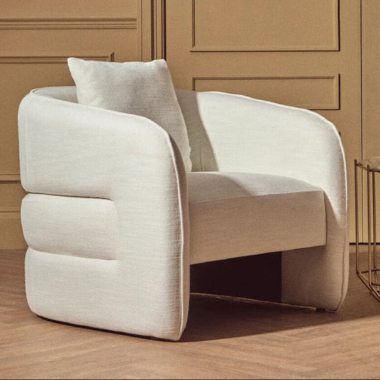 Bilani Cream Linen Effect Chair with Curved Back