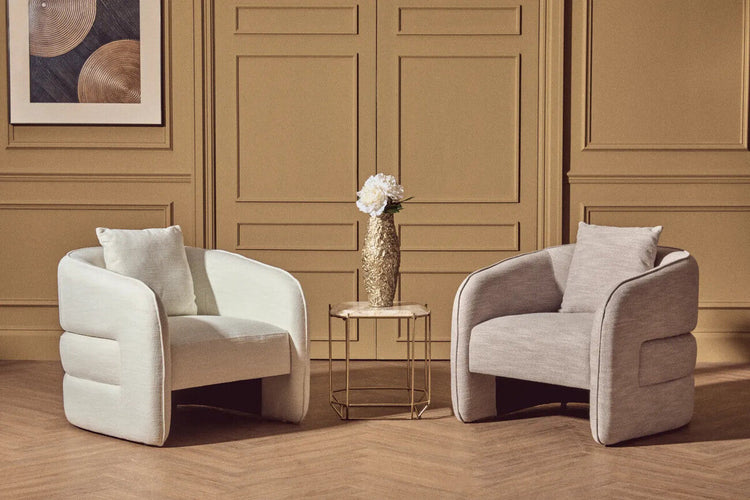 Bilani Cream Linen Effect Chair with Curved Back