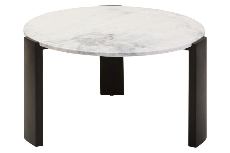 White Round Marble Top Large Coffee Table with Black Acacia Legs, Palermo