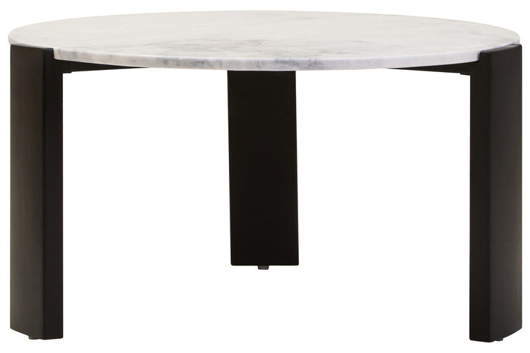 White Round Marble Top Large Coffee Table with Black Acacia Legs, Palermo