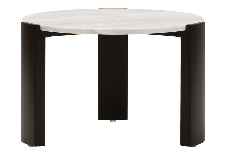 White Round Marble Top Small Coffee Table with Black Acacia Legs, Palermo