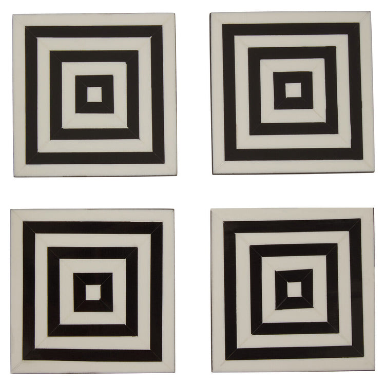 Set of 4 Black and White Stripe Coasters with Holder | Donato