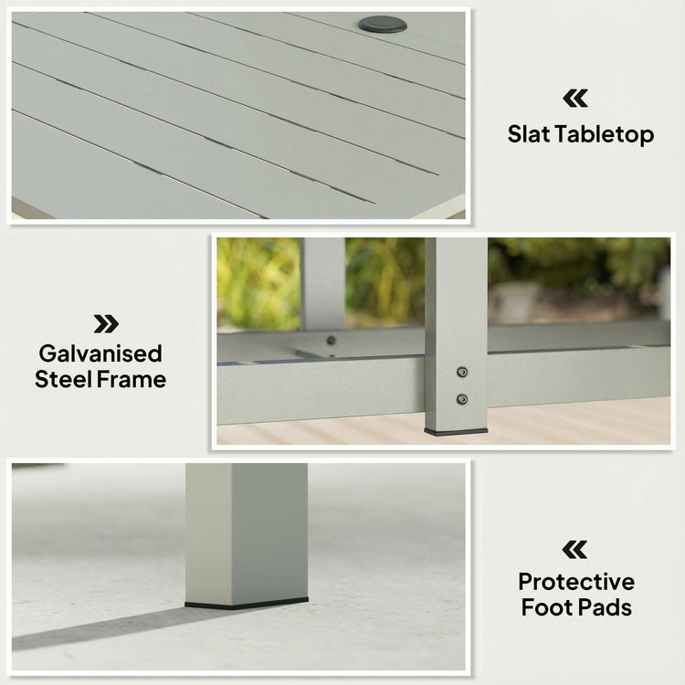Outsunny Rectangle Garden Table with Parasol Hole, Outdoor Dining Table for 6, Patio Table for Balcony, 150cm x 90cm, Light Grey