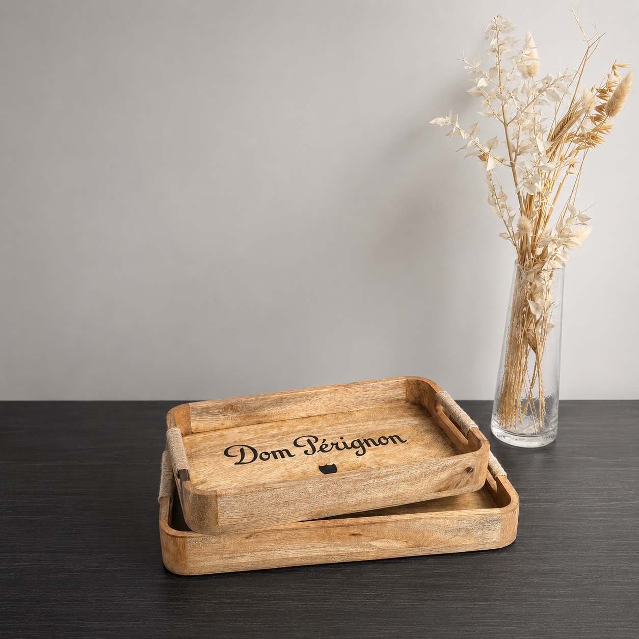 Dom Pérignon Wooden Serving Tray Set | Champagne Butler Trays