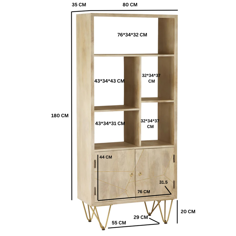 Light Gold Large Bookcase 2 Door