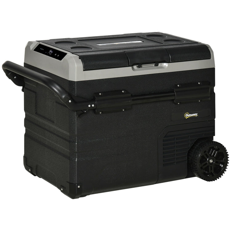 Outsunny 50L Car Refrigerator, Portable Compressor Cooler Box, Fridge Freezer w/ Inner LED Light, Foldable Handles, Cup Holders, 12/24V DC and 110-240V AC for Campervan RV Boat Travel Down to -20\'e2\'84\'83