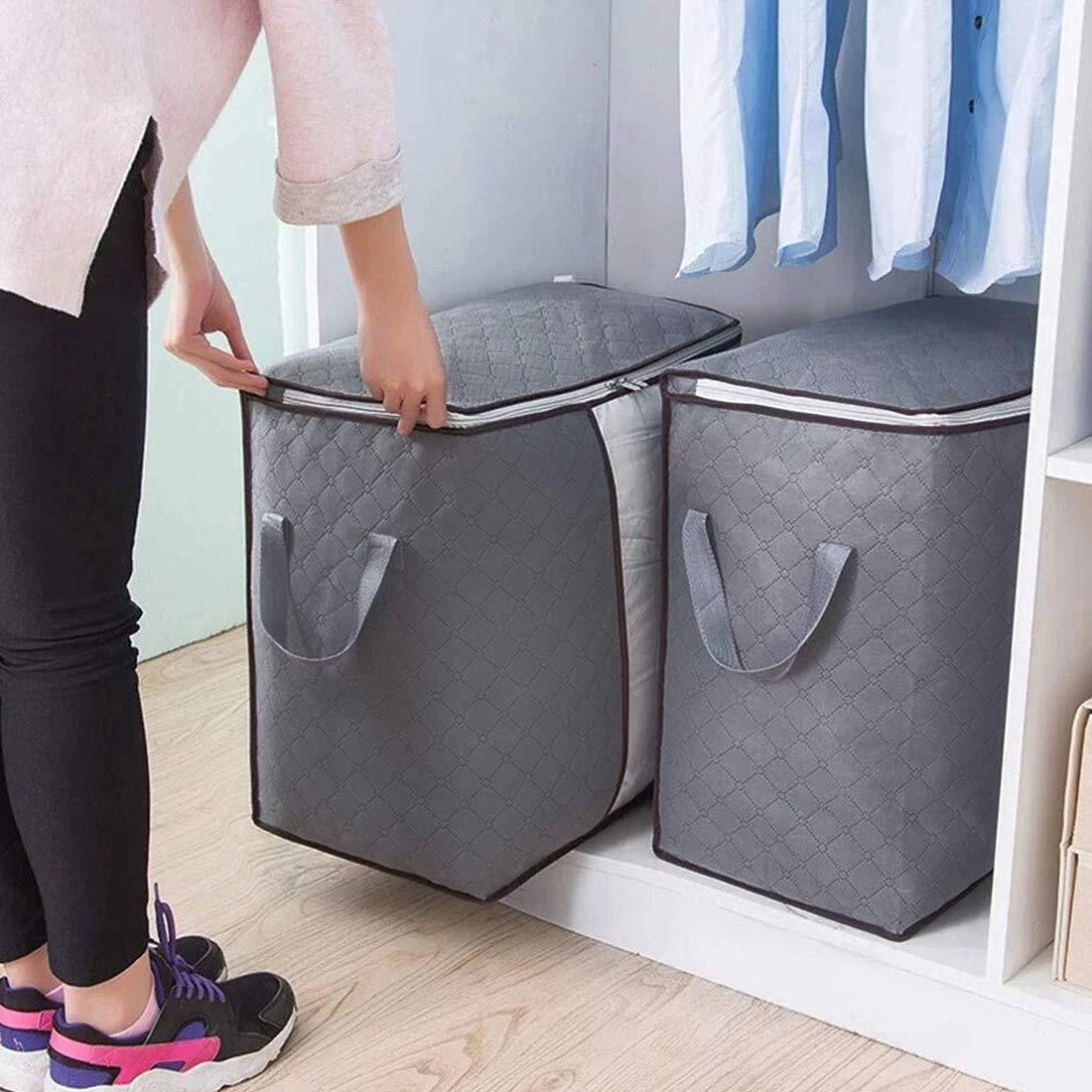 6 Pack 90L Storage Bags with Zips & Handles Grey Clothes Bedding Home Organiser
