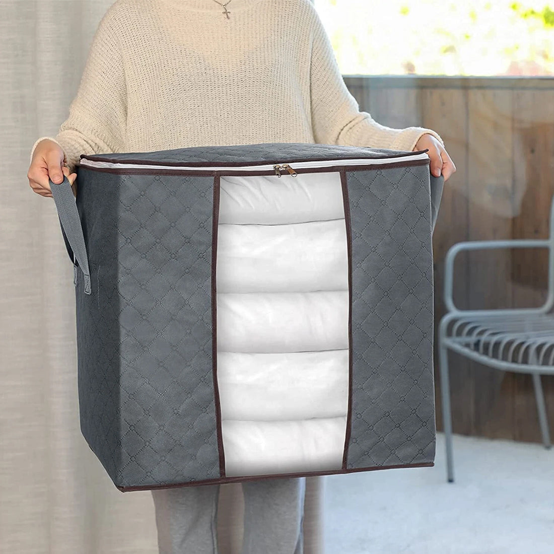 6 Pack 90L Storage Bags with Zips & Handles Grey Clothes Bedding Home Organiser