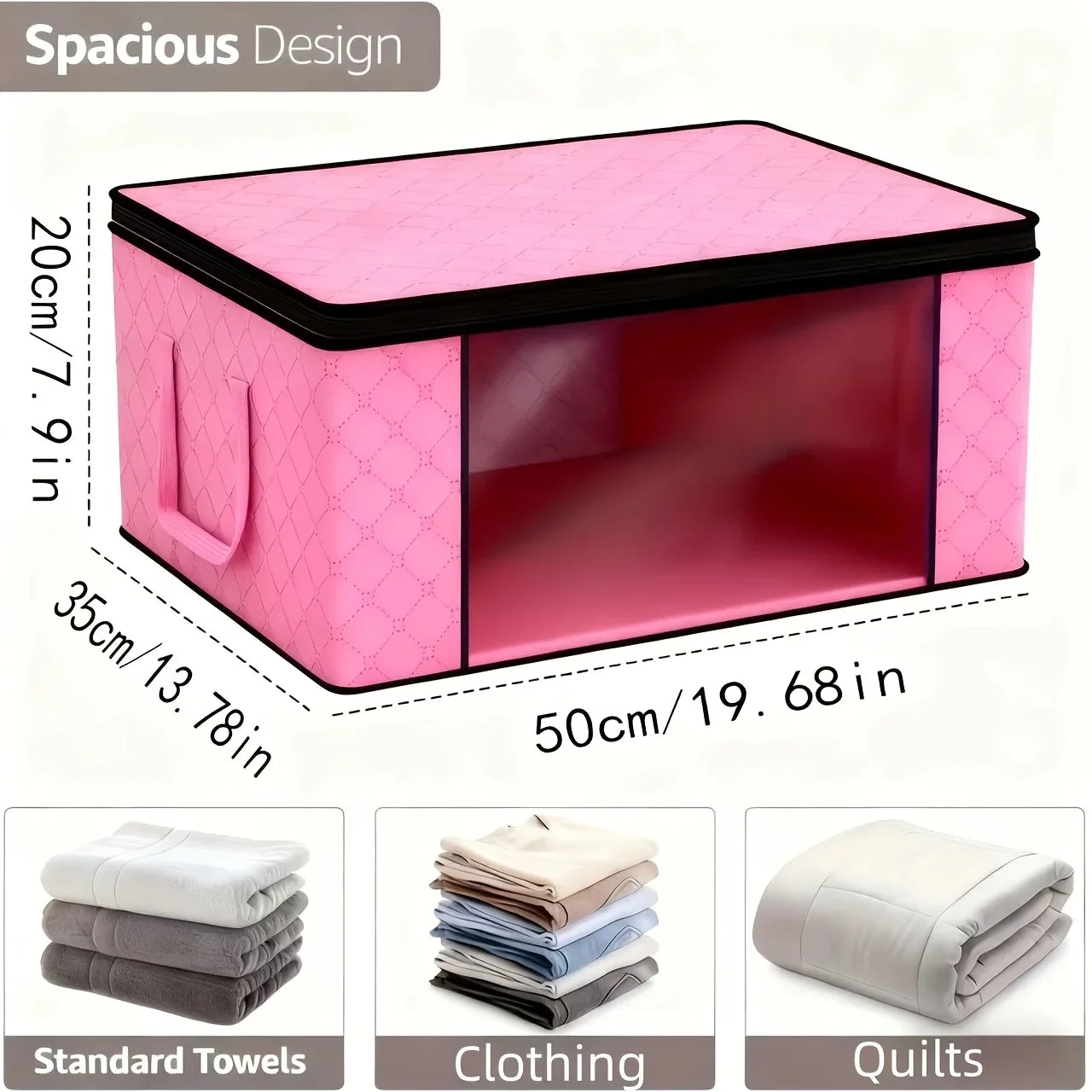 6 Pack Large Pink Foldable Storage Boxes With Window Zip Lid Handles Organisers