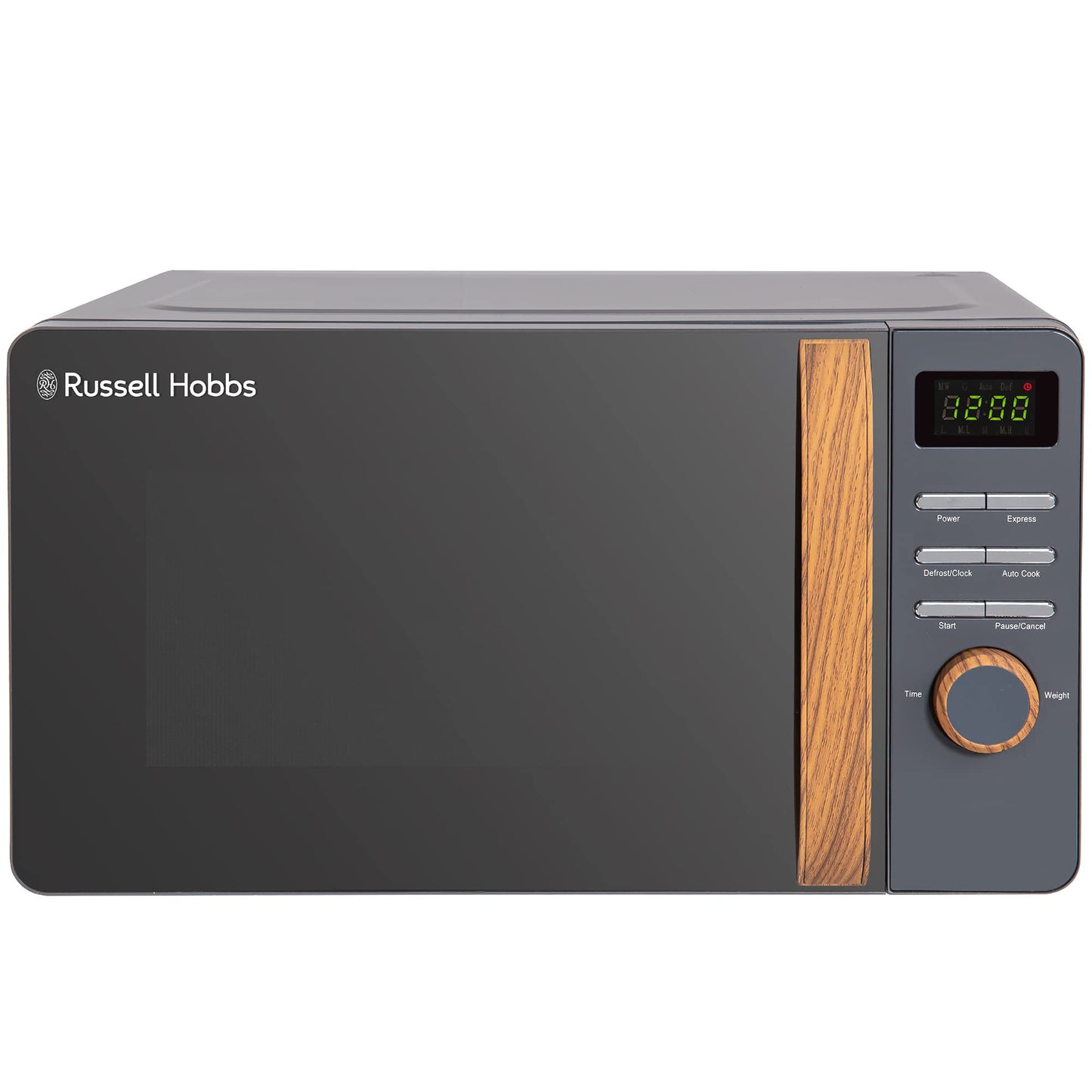 Russell Hobbs RHMD714G 17 L 700 W Scandi Grey Digital Microwave with 5 Power Levels, Wood Effect Handle & Dials, Clock & Timer, Automatic Defrost,
