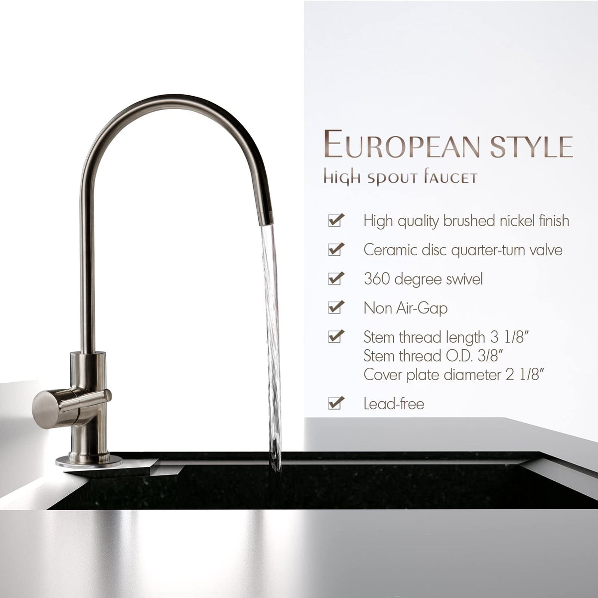 iSpring GK1-AB Heavy Duty Contemporary Style High Spout Kitchen Bar Sink Non-Air Gap Drinking Water Faucet in, Antique Brass