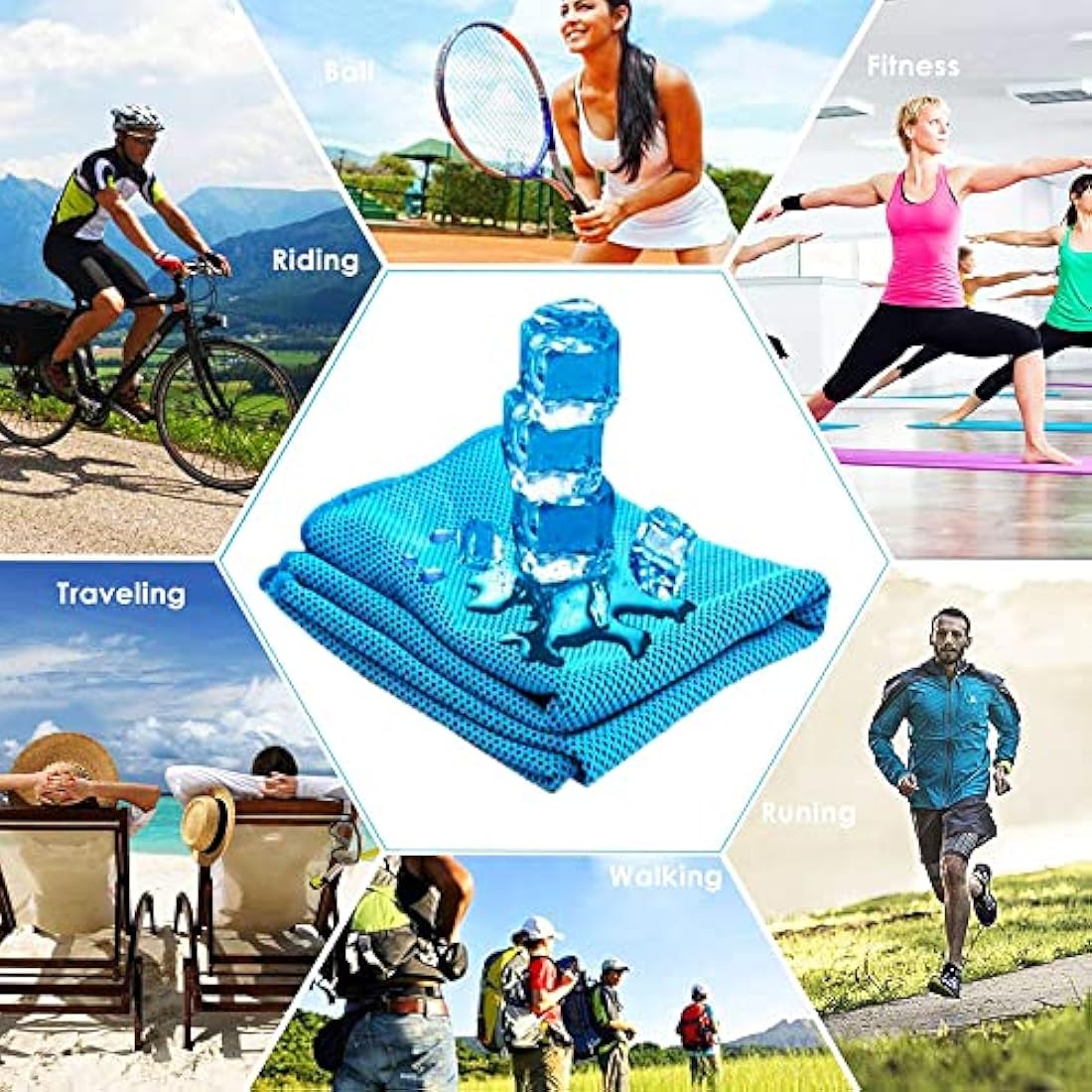 YQXCC 4 Pack Cooling Towels (100x30 cm) Cool Cold Towel, Soft Breathable Chilly Microfibre Towels for Yoga, Golf, Gym, Camping, Running, Fitness, Workout & More Activities