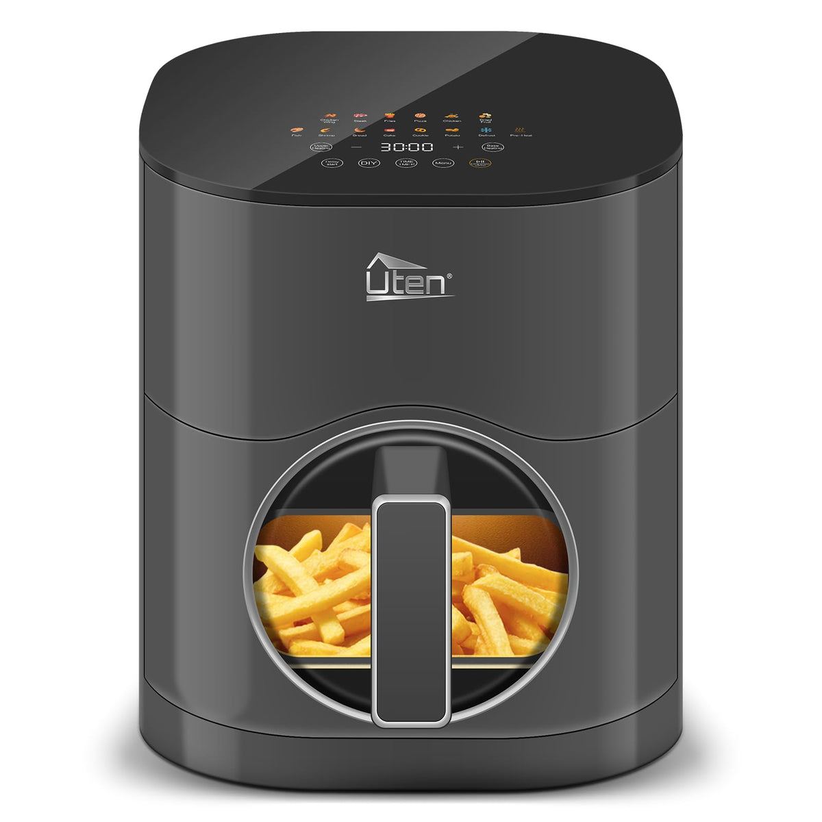 Uten Dual Blaze Air Fryer 5.5L Visual Window, Color Screen, 14 Pre Menus, Delayed Start, Stainless Oil Net, 2 Fast Heaters Independently Controllable,