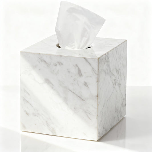 Marble Tissue Box Holder, Square Cube Tissue Box Cover with Open Bottom, Facial Tissue Holder for Bathroom Vanity Tops, Bedroom Dressers, Kitchen