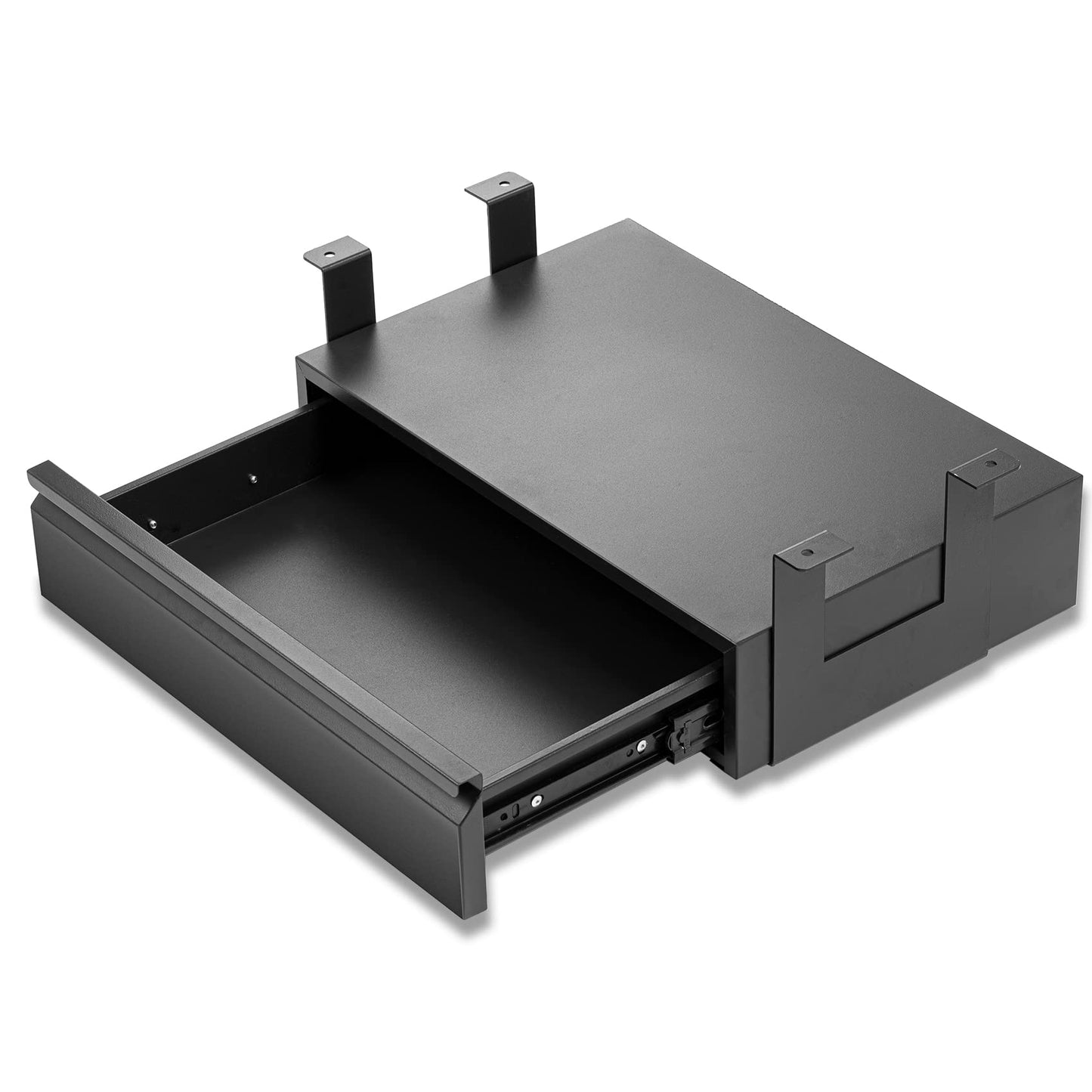 OSteed Large Under Desk Drawer Metal Black, Pull-out Storage Organizer, Under Shelf Storage Drawer, Desk Extender with Tall Brackets Mount Under Table