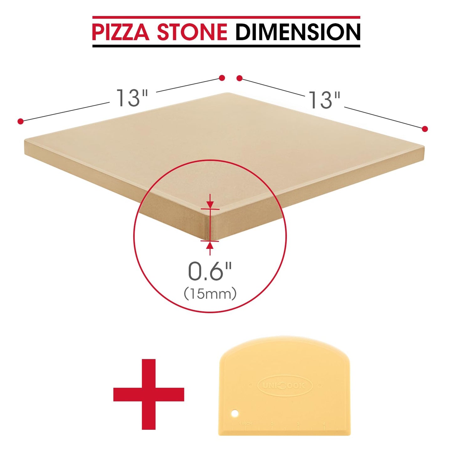 Unicook Square Pizza Stone 33cm, Heavy Duty Ceramic Baking Stone for Oven, BBQ and Grill, Ideal for Making Crisp Crust Pizza, Bread, Cookies and More,