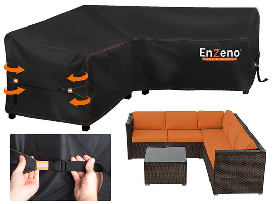 Enzeno Garden V-Shape Furniture Cover Waterproof, 420D Heavy Duty Oxford Fabric Outdoor Rattan Corner Sofa Cover with Waterproof Tape (255 * 255 *