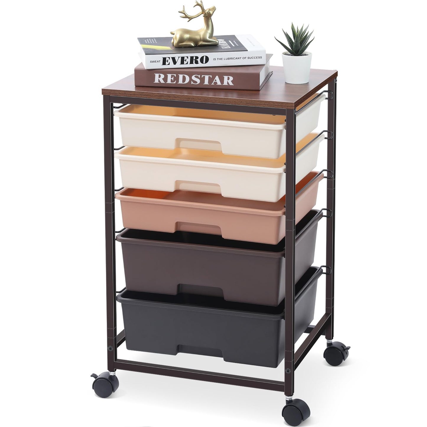 SYKIARIOL Storage Trolley with 5 Plastic Drawers, Rolling Storage Cart on Wheels, Multipurpose Utility Cart Organizer Unit for Living