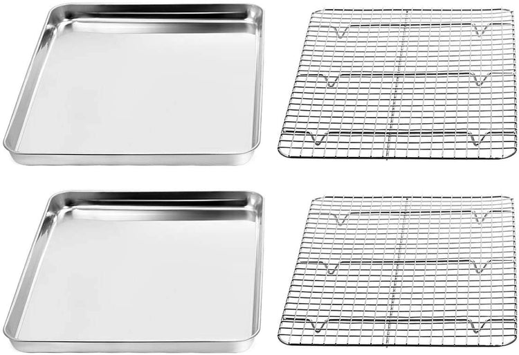 Umiten Baking Sheet & Rack [2-in-1], Stainless Steel Cookie Pan with Cooling Rack, Checkered Baking Sheet, Oven Safe, Non-Toxic, Heavy Duty, Easy