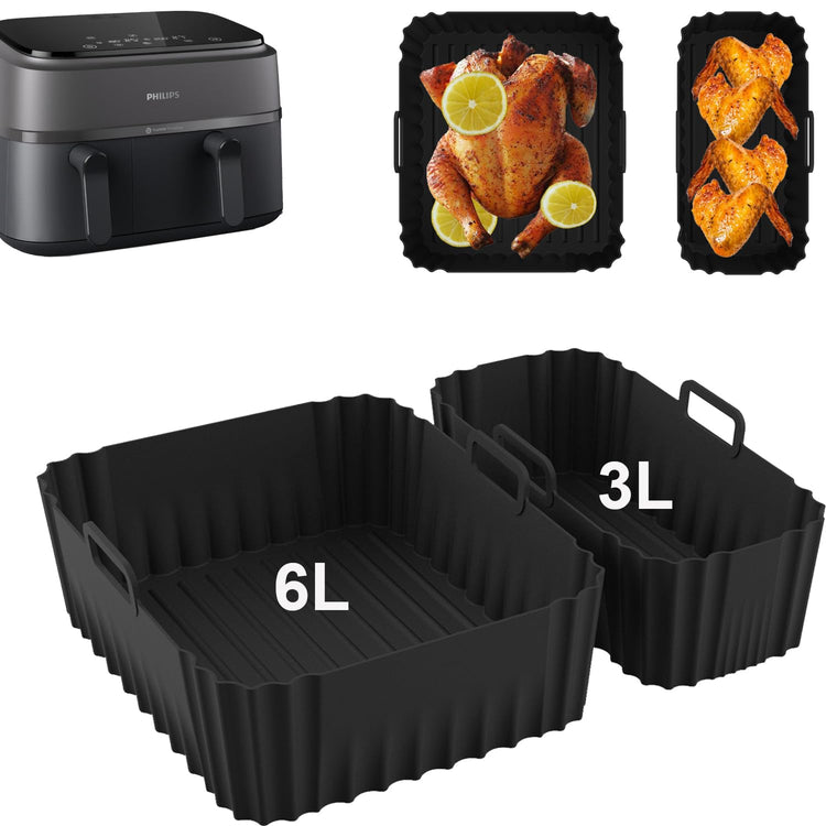 Silicone Air Fryer Liners for Philips Dual Basket Air Fryer 3000 Series 6L/3L, Reusable Dual Airfryer Liners Air Fryer Accessories for Philips Dual