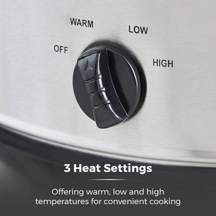 Tower T16040Y Slow Cooker with 3 Heat Settings and Removable Dishwasher Safe Crock Pot, 6.5 Litre, 300W, Stainless Steel