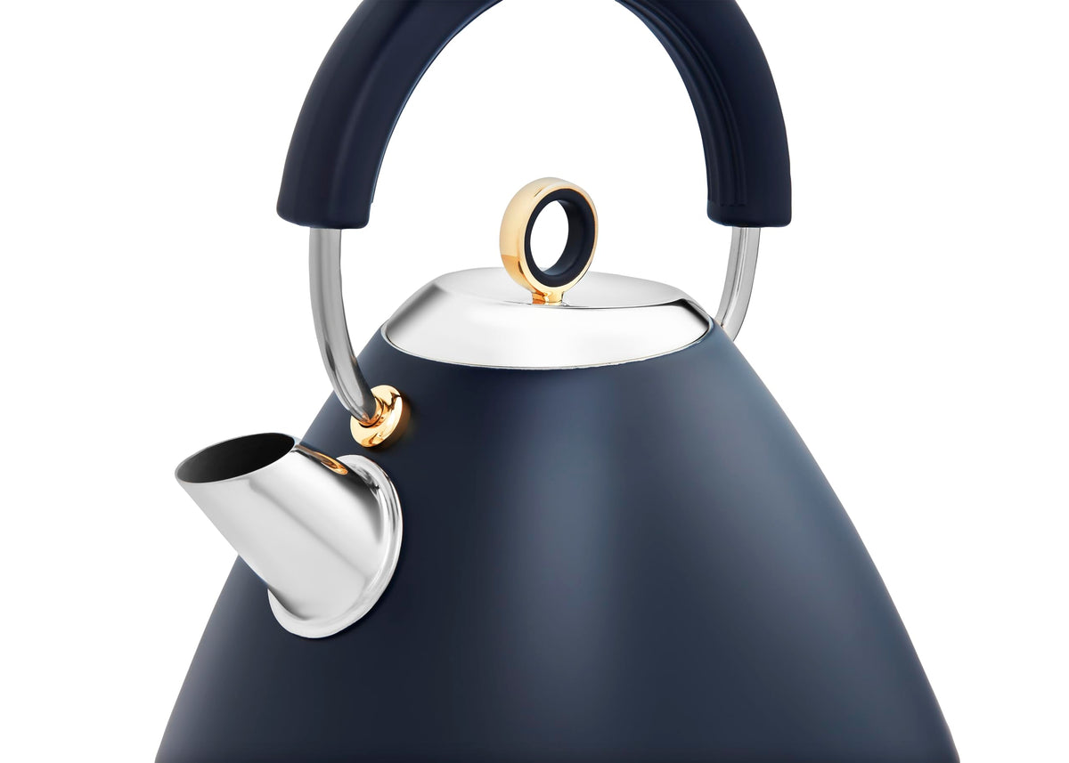 Morphy Richards Accents Pyramid Kettle, 1.5L, Cordless Base, Concealed Element, Water Window, Lid with Ring Pull, 3KW, Navy/Gold, 102045