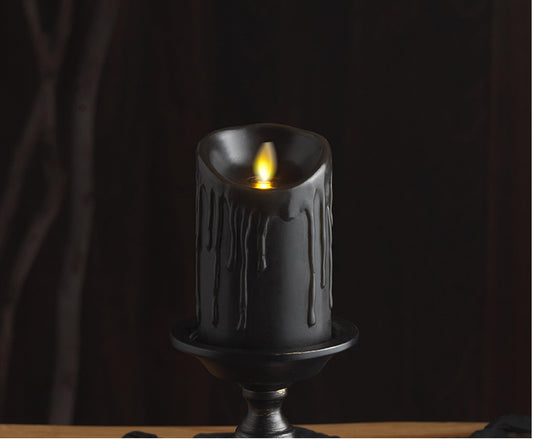 Luminara Wax Drip Flameless LED Candle, Black 3" x 4.5", Timer Function, Real Wax Pillar, Battery Operated Unscented Safe, Long-Lasting