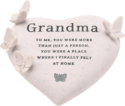 Thoughts of You - Graveside Butterfly Heart – Grandma | Memorial Plaque with Sentimental Verse & Butterfly Details | Weather-Resistant Resin Grave Decoration for Grandmother Tribute