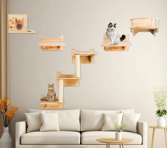Cat Wall Shelves, Cat Wall Furniture Set, Cat Shelves and Perches for Wall, Cat Climbing Shelf Playground Set, Cat Scratching Post with 3 Steps Wall