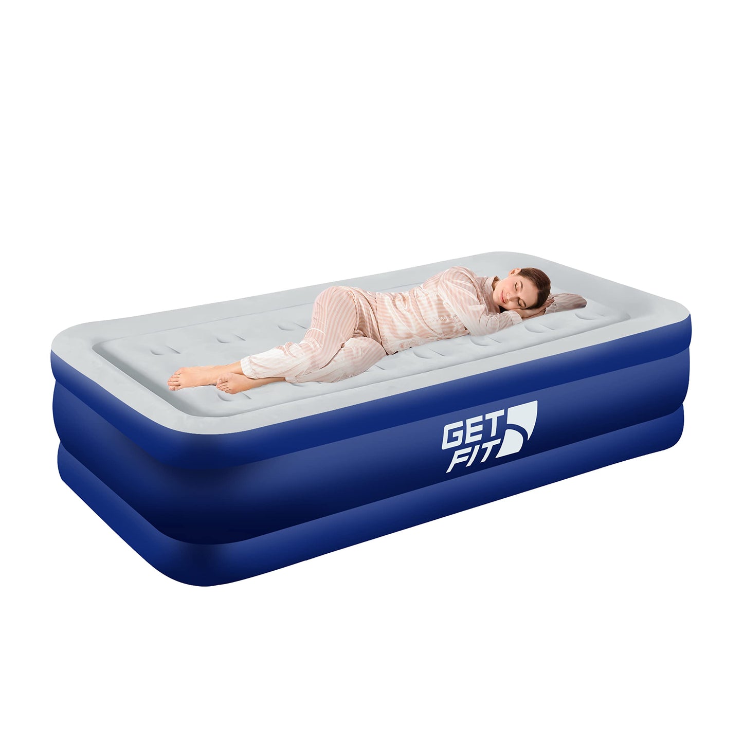 Get Fit Air Bed with Built In Electric Pump - Premium Single Size - Blow Up Bed with Free Pillow - Elevated Inflatable Air Mattress for Outdoor,