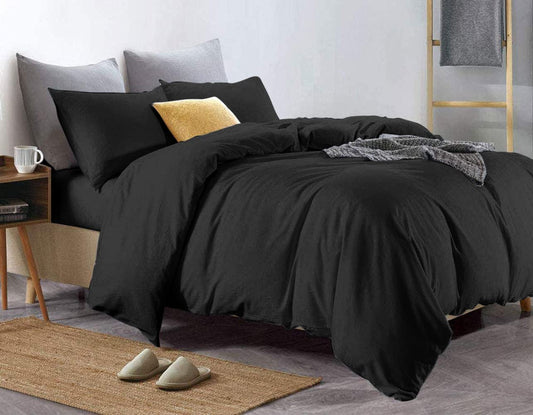 Euphoric Gifts 100% Pure Cotton Egyptian Cotton SINGLE Duvet Cover Bed Set in Plain Black includes duvet cover, fitted sheet & pillowcases