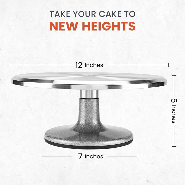 RFAQK 50PCs Cake Turntable Set - 12" Aluminium Alloy Cake Decorating Turntable- Professional Cake Decorating Kit with Straight & Offset Icing