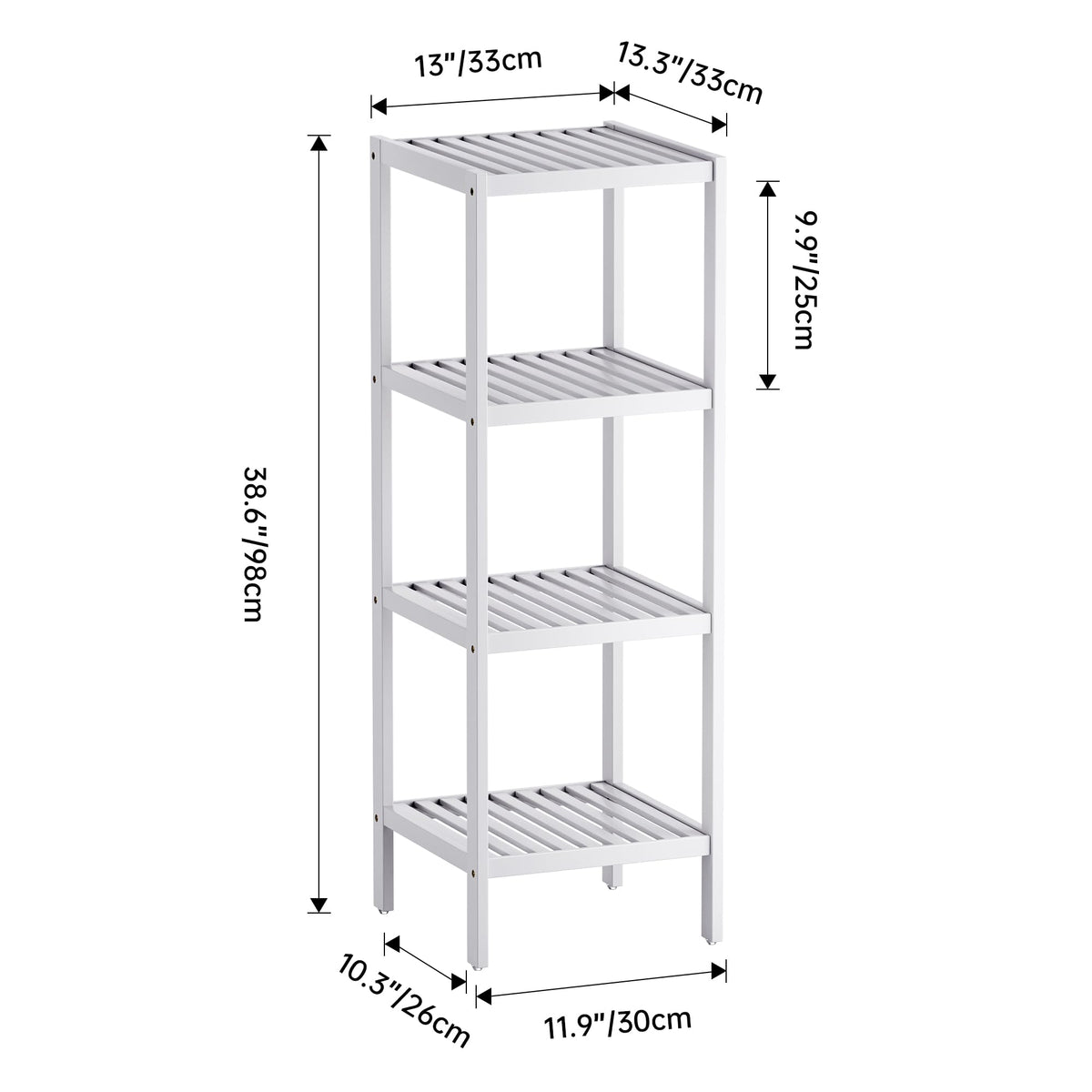 SMIBUY Bathroom Storage Shelf, 4-Tier Bamboo Rack Organizer, Multifunctional Shelving Unit for Living Room Bedroom Kitchen (White)