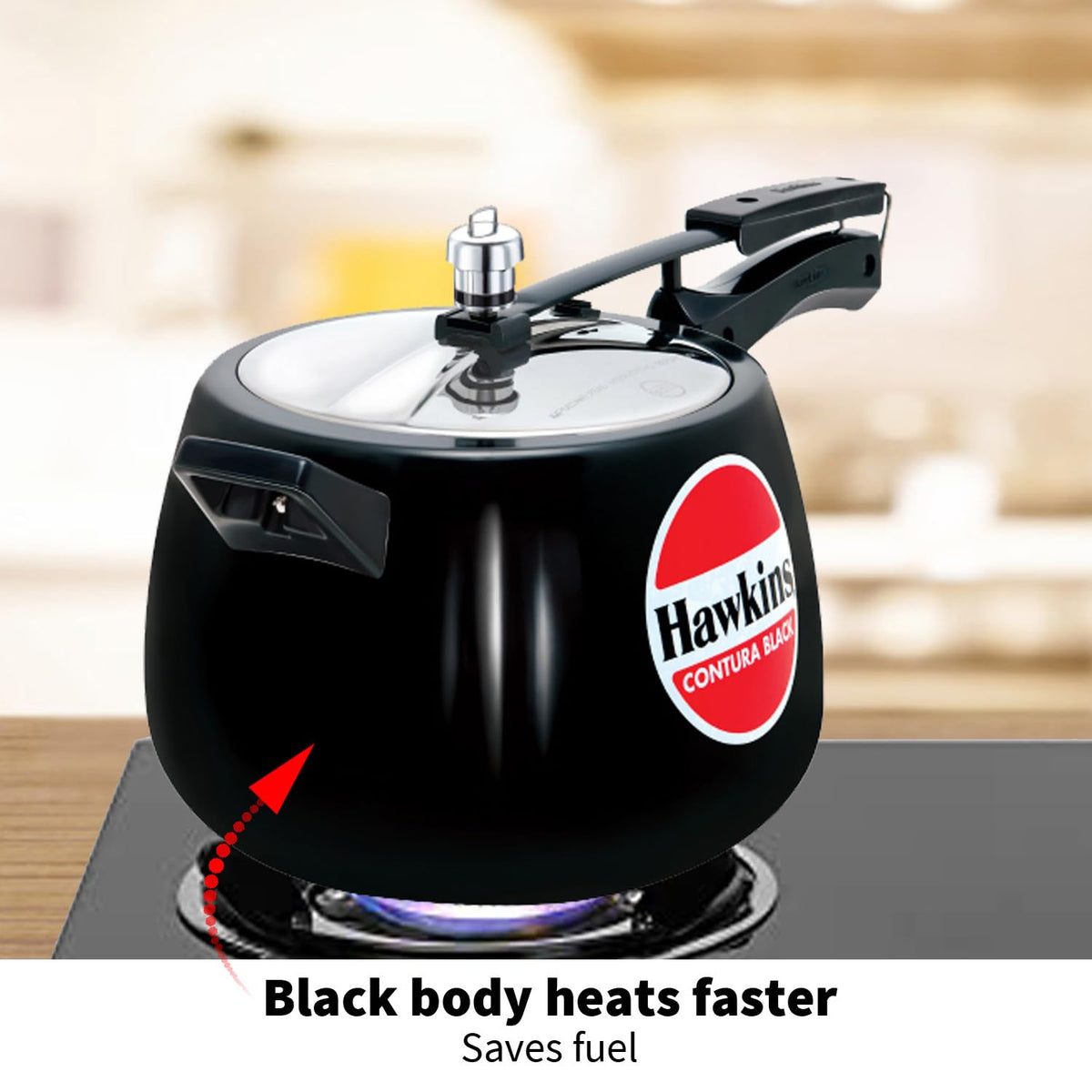 Hawkins Contura Black 6.5 Litre Pressure Cooker, Hard Anodised Cooker, Handi Cooker, Black (CB65)