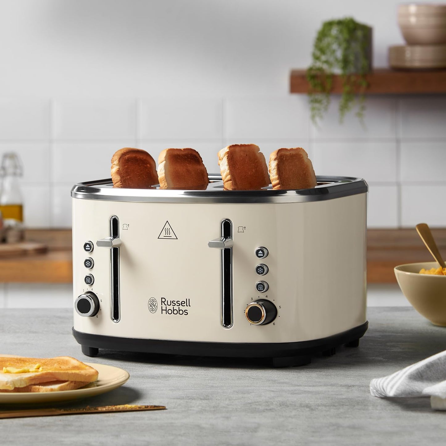 Russell Hobbs 4 Slice Toaster (Independent & Extra wide slots, 6 Browning levels, Frozen, cancel & reheat features with blue indicator light,