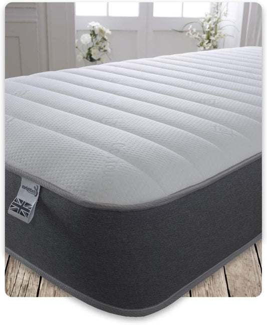 Starlight Beds Cooltouch Linear 8 Inch Hybrid Mattress. 2ft6 Small Single Mattress with Memory Foam Layer & Springs. Grey/White, Soft. 2ft6 x 6ft3