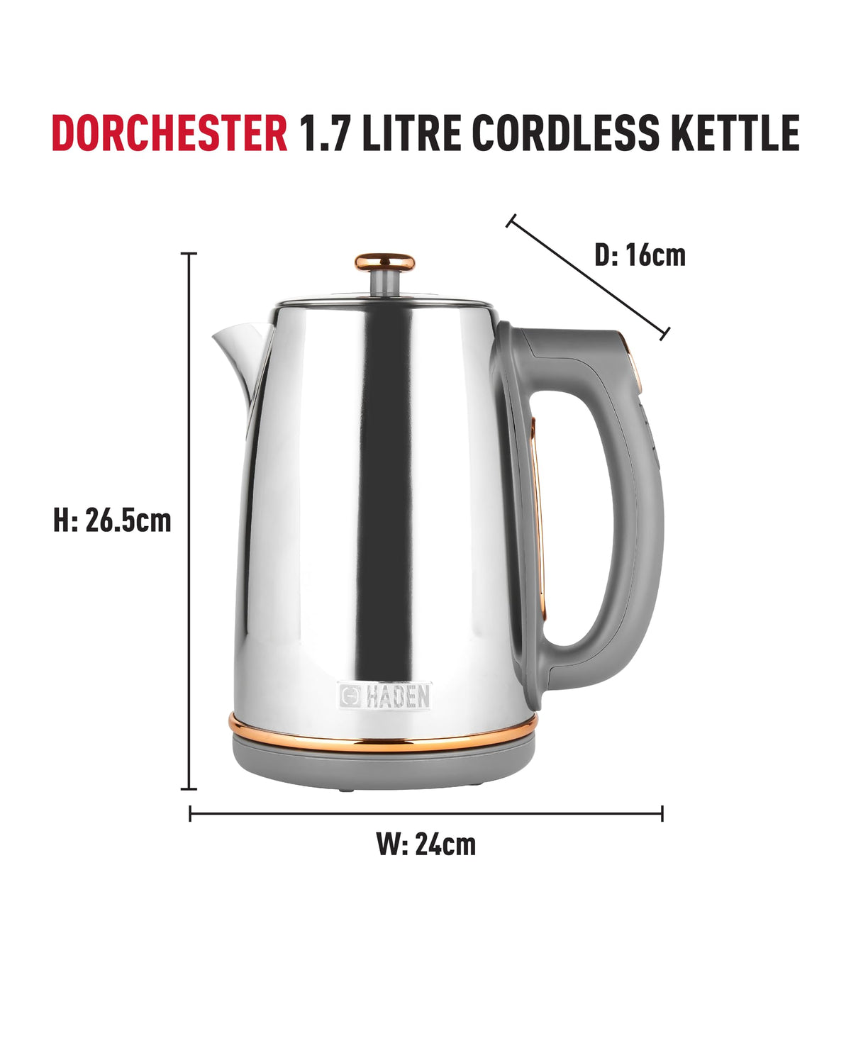 Dorchester Temperature Control Kettle - Chrome & Rose Gold - Fast Boil - 3000W - Digital Electric Kettle with LCD Display, Keep Warm Function, 1.7L