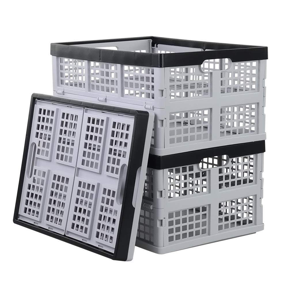 Xowine 28 L Plastic Collapsible Crates, Set of 3 Folding Storage Crates